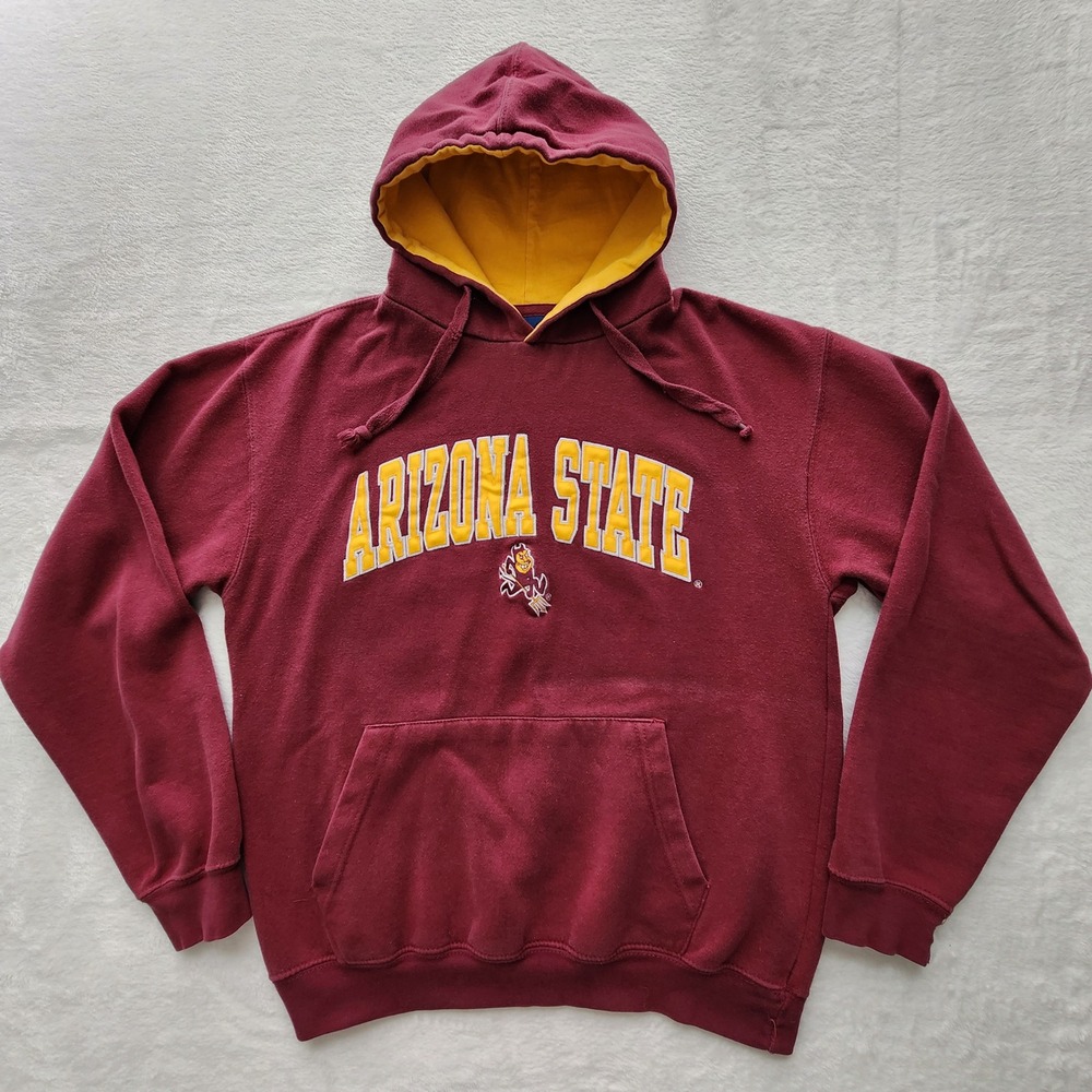 Arizona State Hoodie Mens Small Maroon Yellow Sun Devils College Pullover Uni